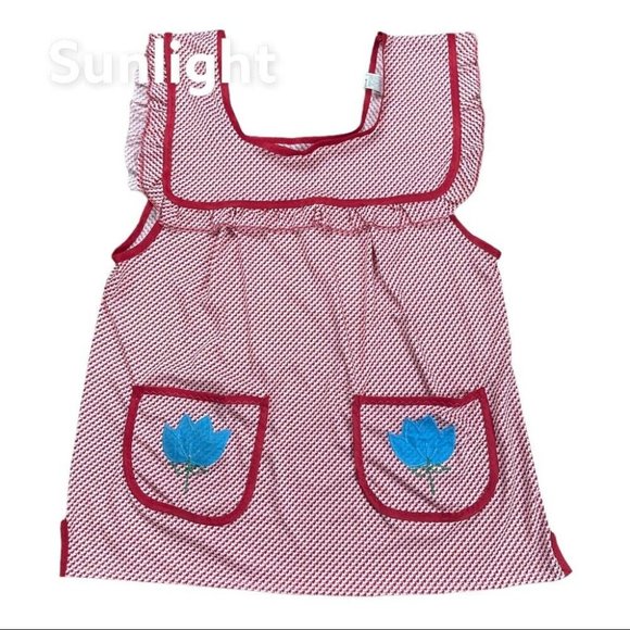 Mexican Artisan Apron Tradicional Pullover Style Red printed w/front pockets - Picture 1 of 8